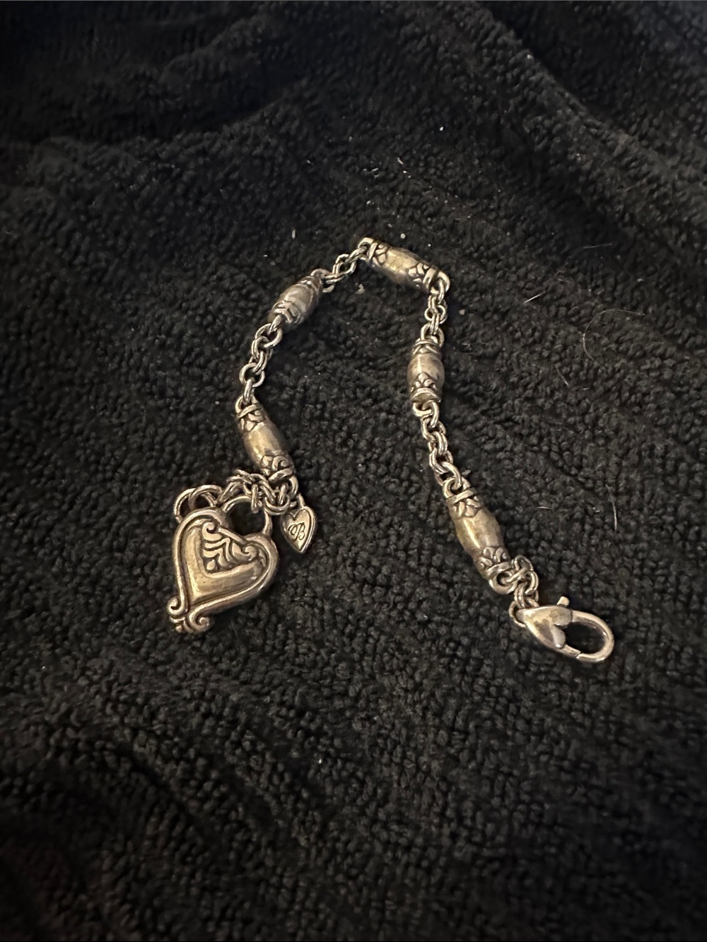 Brighton Silver Heart Charm Bracelet with Ornate Link Details